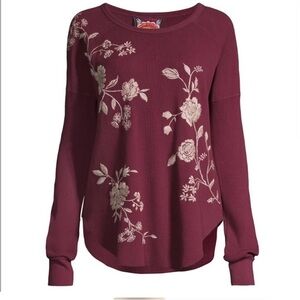 Johnny Was Burgundy Floral Long Sleeve T-Shirt Sweater